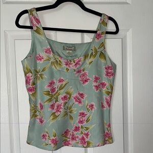 100% SILK Tommy Bahama Floral Camisole - Pink and Green